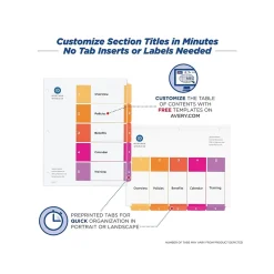 Avery Ready Index Table of Contents Paper Dividers, 1-5 Tabs, Multicolor, 6 Sets/Pack (11187) Clearance