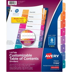 Avery Ready Index Table of Contents Pre-Printed Numeric Paper Divider, 8 Tabs, Multicolor, 6 Sets (11186) Hot