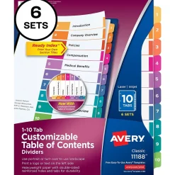 Avery Ready Index Table of Contents Paper Dividers, 1-10 Tabs, Multicolor, 6 Sets/Pack (11188) Sale