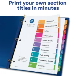 Avery Ready Index Table of Contents Paper Dividers, 1-10 Tabs, Multicolor, 6 Sets/Pack (11188) Sale