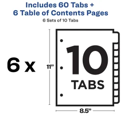 Avery Ready Index Table of Contents Paper Dividers, 1-10 Tabs, Multicolor, 6 Sets/Pack (11188) Sale