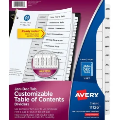 Avery Ready Index Table of Contents Paper Dividers, Jan-Dec Tabs, White (11126) Clearance