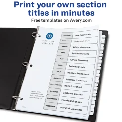 Avery Ready Index Table of Contents Paper Dividers, Jan-Dec Tabs, White (11126) Clearance