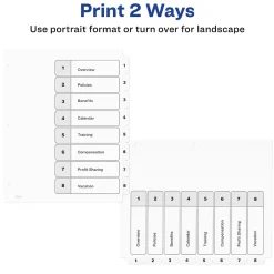 Avery Ready Index Table of Contents Paper Dividers, 1-8 Tabs, White (11132) Clearance