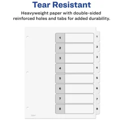 Avery Ready Index Table of Contents Paper Dividers, 1-8 Tabs, White (11132) Clearance