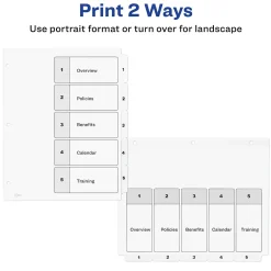 Avery Ready Index Table of Contents Paper Dividers, 1-5 Tabs, White (11130) New
