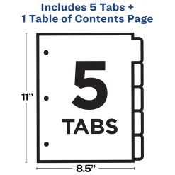 Avery Ready Index Table of Contents Paper Dividers, 1-5 Tabs, White (11130) New