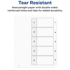 Avery Ready Index Table of Contents Paper Dividers, 1-5 Tabs, White (11130) New