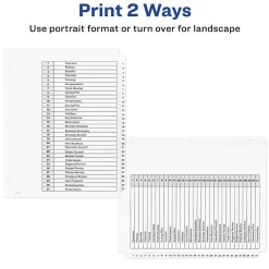 Avery Ready Index Table of Contents Pre-Printed Numeric Paper Divider, 31 Tabs, White, 1 Set (11128/RI21331C) New