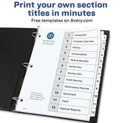 Avery Ready Index Table of Contents Paper Dividers, 1-12 Tabs, White (11140) Best