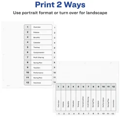 Avery Ready Index Table of Contents Paper Dividers, 1-12 Tabs, White (11140) Best