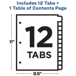 Avery Ready Index Table of Contents Paper Dividers, 1-12 Tabs, White (11140) Best