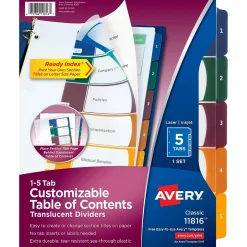 Avery Ready Index Table of Contents Plastic Dividers, 1-5 Tabs, Multicolor (11816) Outlet