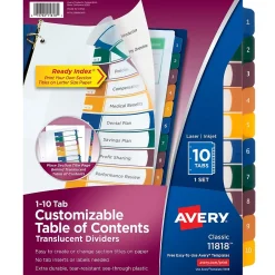 Avery Ready Index Table of Contents Plastic Dividers, 1-10 Tabs, Multicolor (11818) Outlet