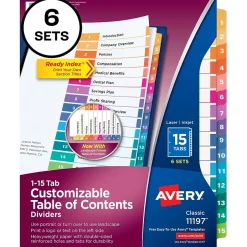 Avery Ready Index Table of Contents Paper Dividers, 1-15 Tabs, Multicolor, 6 Sets/Pack (11197) Best