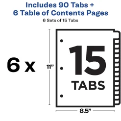 Avery Ready Index Table of Contents Paper Dividers, 1-15 Tabs, Multicolor, 6 Sets/Pack (11197) Best