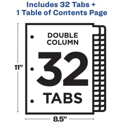 Avery Ready Index Table of Contents Double Column Paper Dividers, 1-32 Tabs, Multicolor (11322)