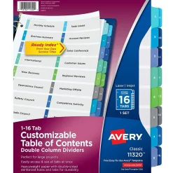 Avery Ready Index Table of Contents Double Column Paper Dividers, 1-16 Tabs, Multicolor (11320) Clearance