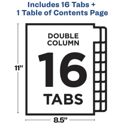 Avery Ready Index Table of Contents Double Column Paper Dividers, 1-16 Tabs, Multicolor (11320) Clearance