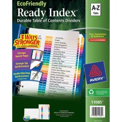 Avery Ready Index Table of Contents EcoFriendly Paper Dividers, A-Z Tabs, Multicolor (11085)