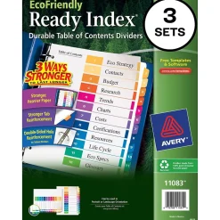 Avery Ready Index Table of Contents EcoFriendly Paper Dividers, 1-12 Tabs, Multicolor, 3 Sets/Pack (11083) Discount