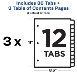 Avery Ready Index Table of Contents EcoFriendly Paper Dividers, 1-12 Tabs, Multicolor, 3 Sets/Pack (11083) Discount