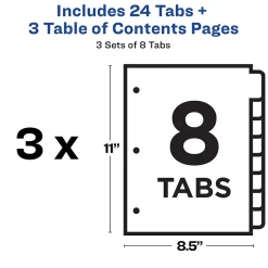 Avery Ready Index Table of Contents EcoFriendly Paper Dividers, 1-8 Tabs, Multicolor, 3 Sets/Pack (11081) Hot