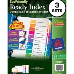 Avery Ready Index Table of Contents EcoFriendly Paper Dividers, 1-10 Tabs, Multicolor, 3 Sets/Pack (11082) Sale