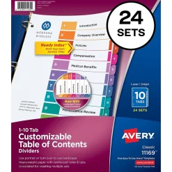 Avery Ready Index Table of Contents Paper Dividers, 1-10 Tabs, Multicolor, 24 Sets/Box (11169) Outlet