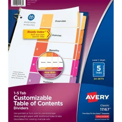 Avery Ready Index Table of Contents Paper Dividers, 1-5 Tabs, Multicolor, 24 Sets/Box (11167) Sale