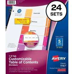 Avery Ready Index Table of Contents Paper Dividers, 1-5 Tabs, Multicolor, 24 Sets/Box (11167) Sale