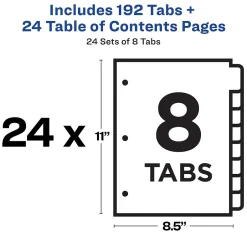 Avery Ready Index Table of Contents Paper Dividers, 1-8 Tabs, Multicolor, 24 Sets/Box (11168) Online