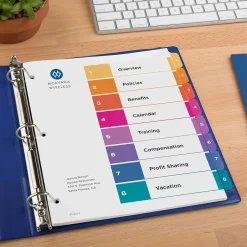 Avery Ready Index Table of Contents Paper Dividers, 1-8 Tabs, Multicolor, 24 Sets/Box (11168) Online