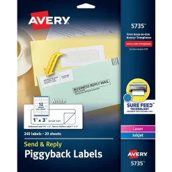 Avery Send & Reply Piggyback Laser/Inkjet Mailing Labels, 1-5/8" x 4" Outer, 1" x 3" Inner, 240 Labels/Pack (5735)* Address Labels