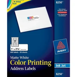 Avery Sure Feed Inkjet Address Labels, 1" x 2-5/8", White, 600 Labels/Pack (8250)* Address Labels