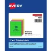 Avery Sure Feed Laser Shipping Labels, 2"x 4", Assorted Neon, 500 Labels/Box (5956) New