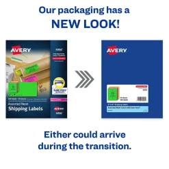 Avery Sure Feed Laser Shipping Labels, 2"x 4", Assorted Neon, 500 Labels/Box (5956) New