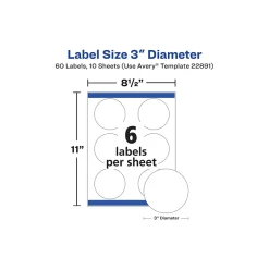 Avery Sure Feed Laser/Inkjet Round Labels, 3" Dia, Glossy White, 60 Labels/Pack (22891) Discount