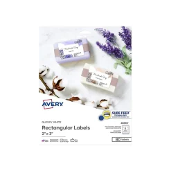Avery Sure Feed Laser/Inkjet Rectangle Labels, 2" x 3", Glossy White, 80 Labels/Pack (22890) Outlet
