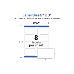 Avery Sure Feed Laser/Inkjet Rectangle Labels, 2" x 3", Glossy White, 80 Labels/Pack (22890) Outlet
