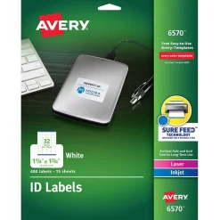 Avery Sure Feed Laser/Inkjet Identification Labels, 1 1/4" x 1 3/4", White, 15 Label Sheets/Pack (6570) Clearance