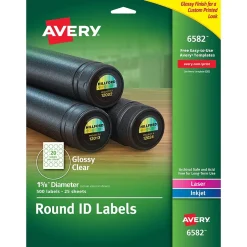 Avery Sure Feed Laser/Inkjet Print-to-the-Edge Labels, 1-5/8" Dia, Glossy Clear, 500 Labels/Pack (6582) New