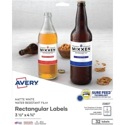 Avery Sure Feed Laser/Inkjet Durable Print-to-the-Edge Labels, 3.5" x 4.75", Satin White, 32 Labels/Pack (22827) Online