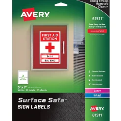 Avery Surface Safe Laser/Inkjet Label Safety Signs, 5" x 7", White, 30 Labels/Pack (61511) Discount
