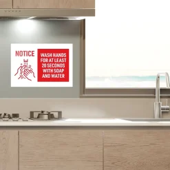 Social Distance Signage<Avery Surface Safe "Wash Hands" Preprinted Wall Decals, 7" x 10", White/Red, 5/Pack (83175)