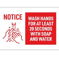 Social Distance Signage<Avery Surface Safe "Wash Hands" Preprinted Wall Decals, 7" x 10", White/Red, 5/Pack (83175)