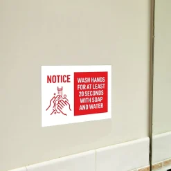 Social Distance Signage<Avery Surface Safe "Wash Hands" Preprinted Wall Decals, 7" x 10", White/Red, 5/Pack (83175)
