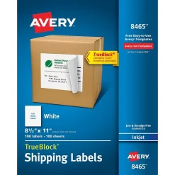 Avery TrueBlock Inkjet Shipping Labels, 8-1/2" x 11", White, 100 Labels/Box (8465)* Shipping Labels