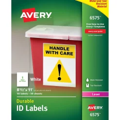 Avery TrueBlock Laser Durable ID Labels, 8-1/2" x 11", White, 50 Labels/Box (6575) Clearance