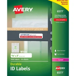 Avery TrueBlock Laser Durable ID Labels, 5/8" x 3", White, 1,600 Labels/Box (6577) Sale
